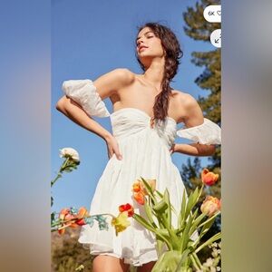 NWOT lulus Cutest Icon White Embroidered Off-the-Shoulder Mini Dress READ